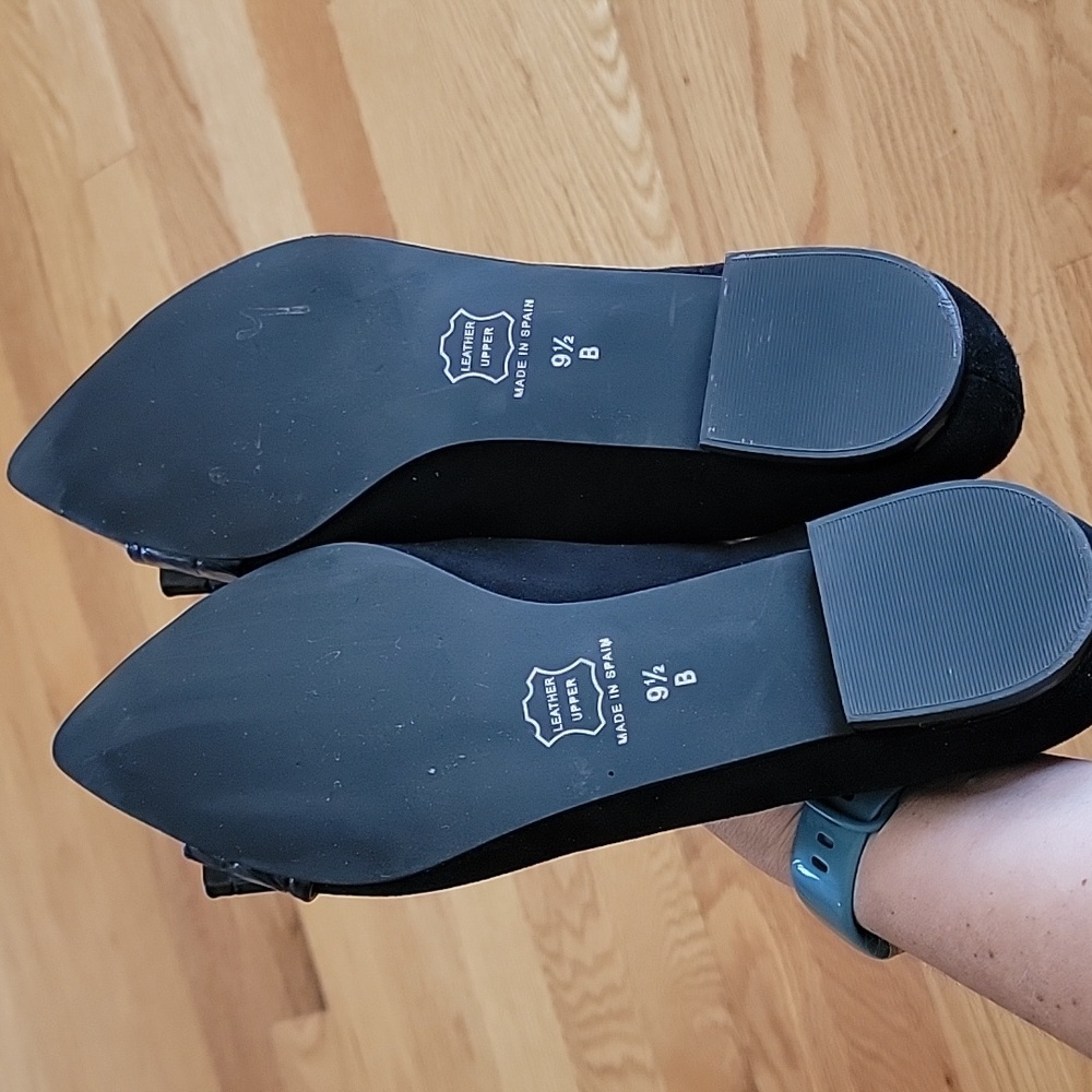 fs/ny Black Leather Women's Flats with Bow Detail - Picture 9 of 11